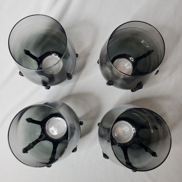 Gothic SKELETON Hand Stemless Wine Glasses Smoked Ombre to Black 19 oz NEW Set 4 - Picture 10 of 10